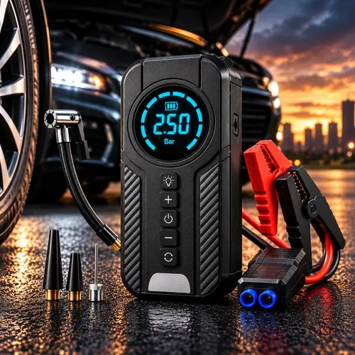 Auxiliar de Partida Automotiva com Compressor de Ar Portátil